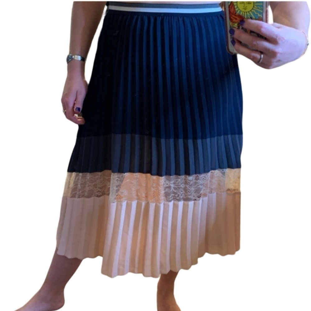 Zara Basic Navy Pink Tiered Lace Detail Long Skirt Sz XS